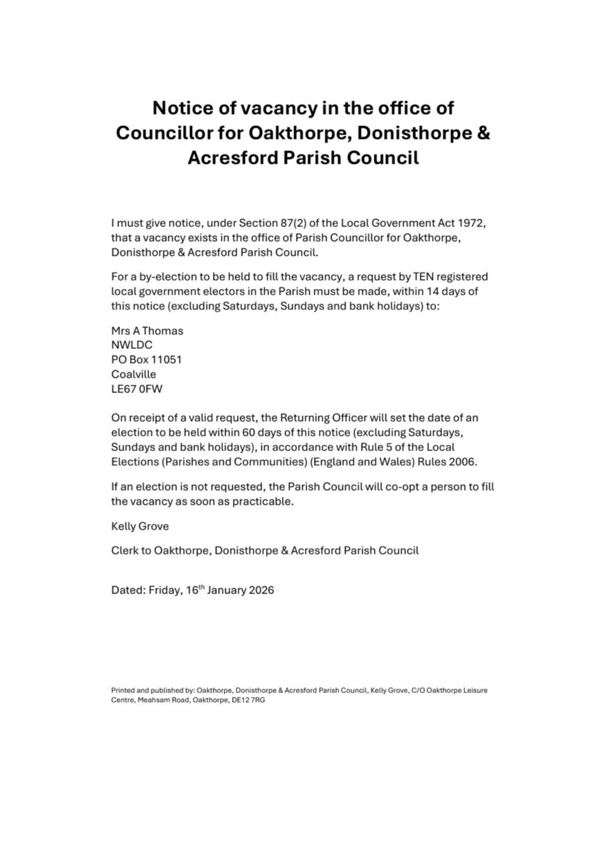 Parish Councillor Vacancy 